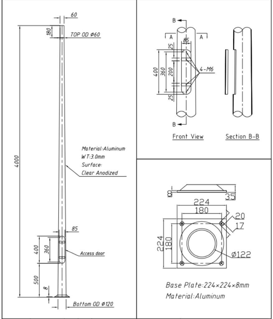 Опора ал. анод. SA-4 (4м) ER-engineering Z-50